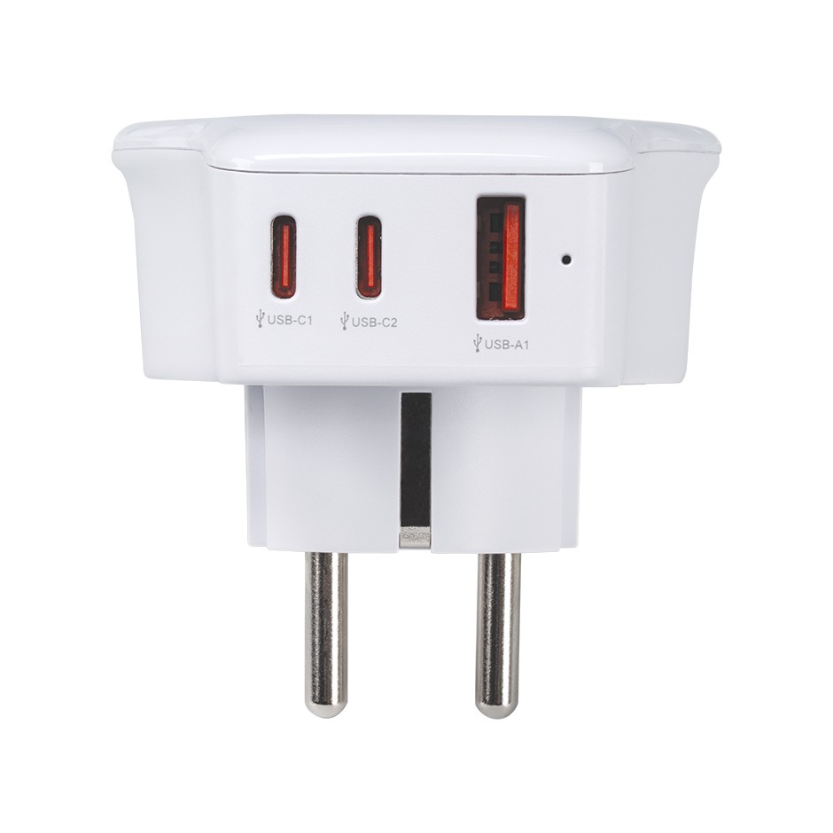 ADAPTADOR DE VIAJE UNIVERSAL PARA EUROPA USB A + 2 USB C 20W SIMON