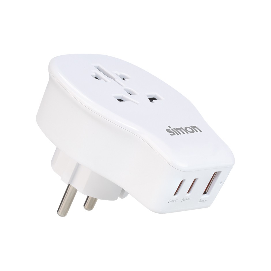 ADAPTADOR DE VIAJE UNIVERSAL PARA EUROPA USB A + 2 USB C 20W SIMON