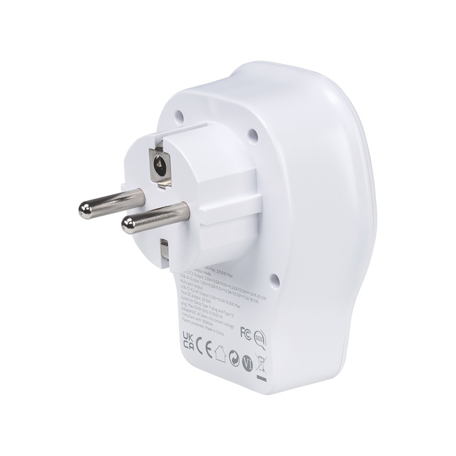 ADAPTADOR DE VIAJE UNIVERSAL PARA EUROPA USB A + 2 USB C 20W SIMON