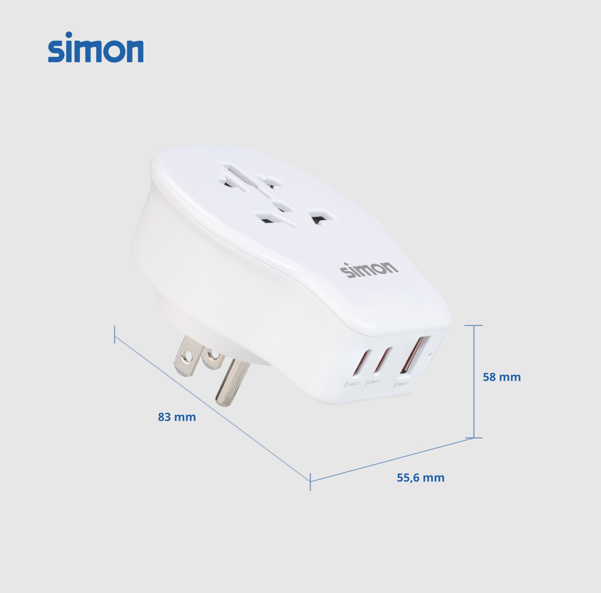 ADAPTADOR DE VIAJE UNIVERSAL PARA US USB A + 2 USB C 20W SIMON