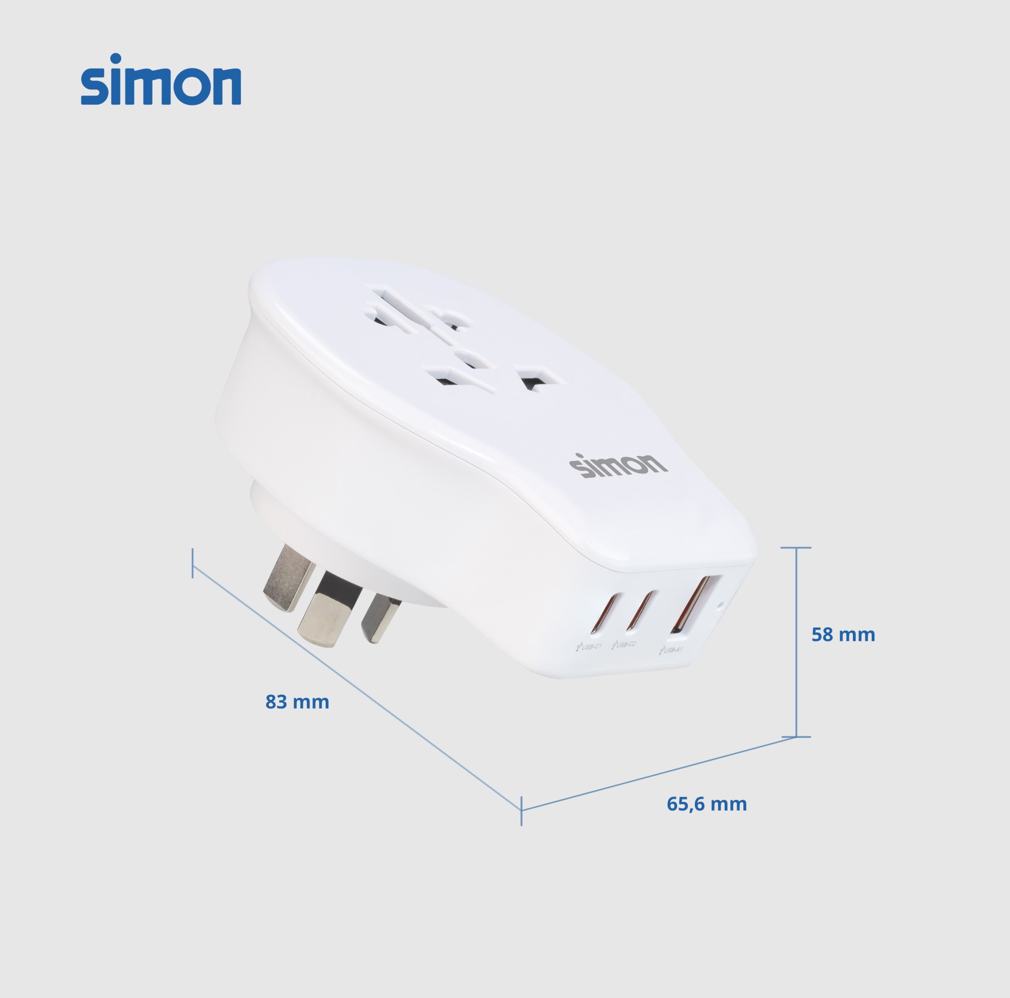 ADAPTADOR DE VIAJE UNIVERSAL PARA CHINA USB A + 2 USB C 20W SIMON