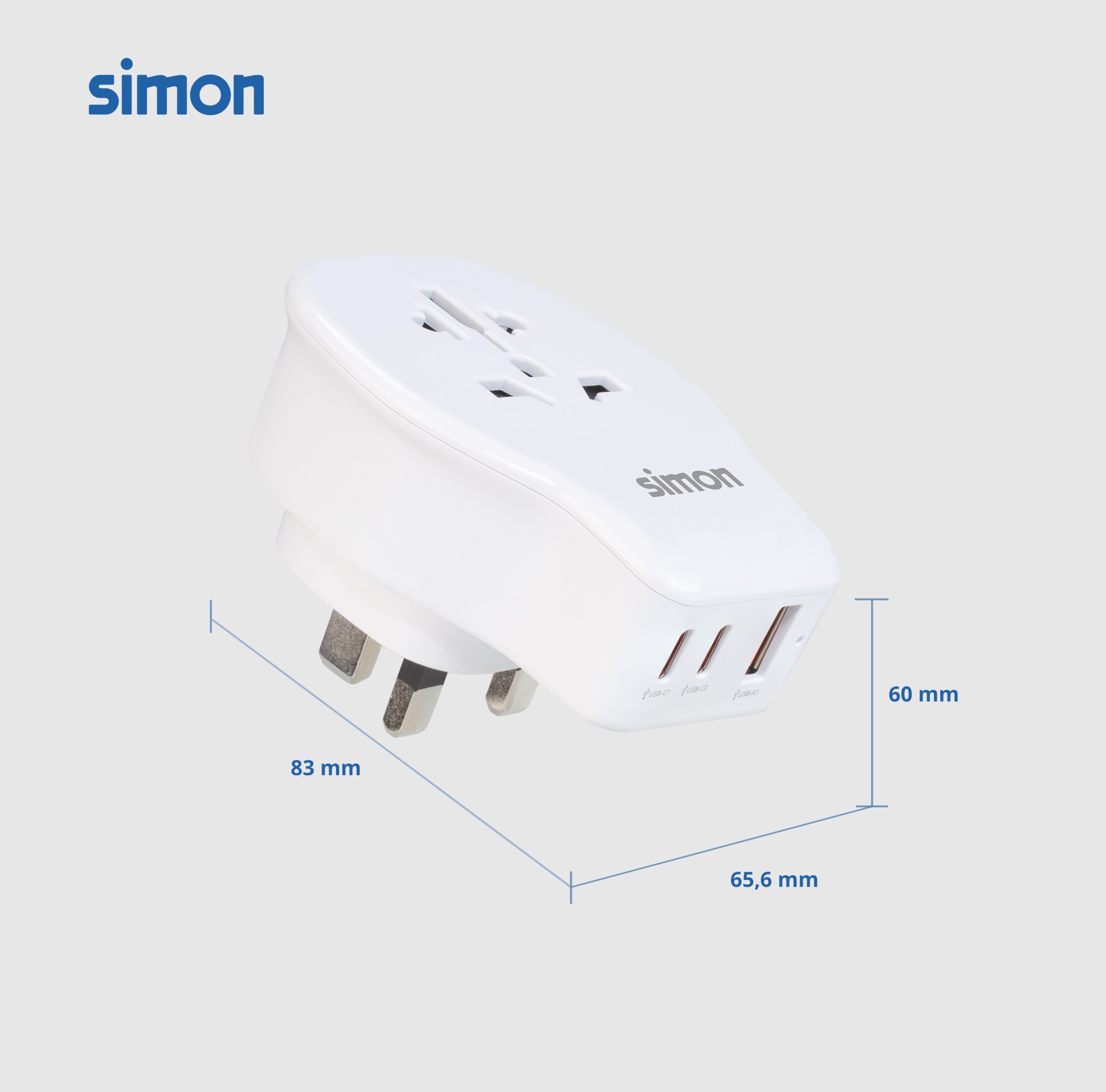 ADAPTADOR DE VIAJE UNIVERSAL PARA REINO UNIDO USB A + 2 USB C 20W SIMON