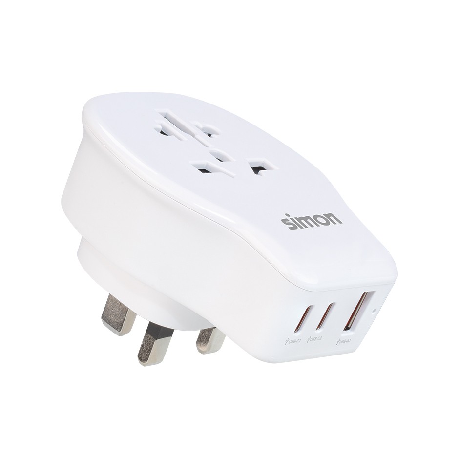 ADAPTADOR DE VIAJE UNIVERSAL PARA REINO UNIDO USB A + 2 USB C 20W SIMON