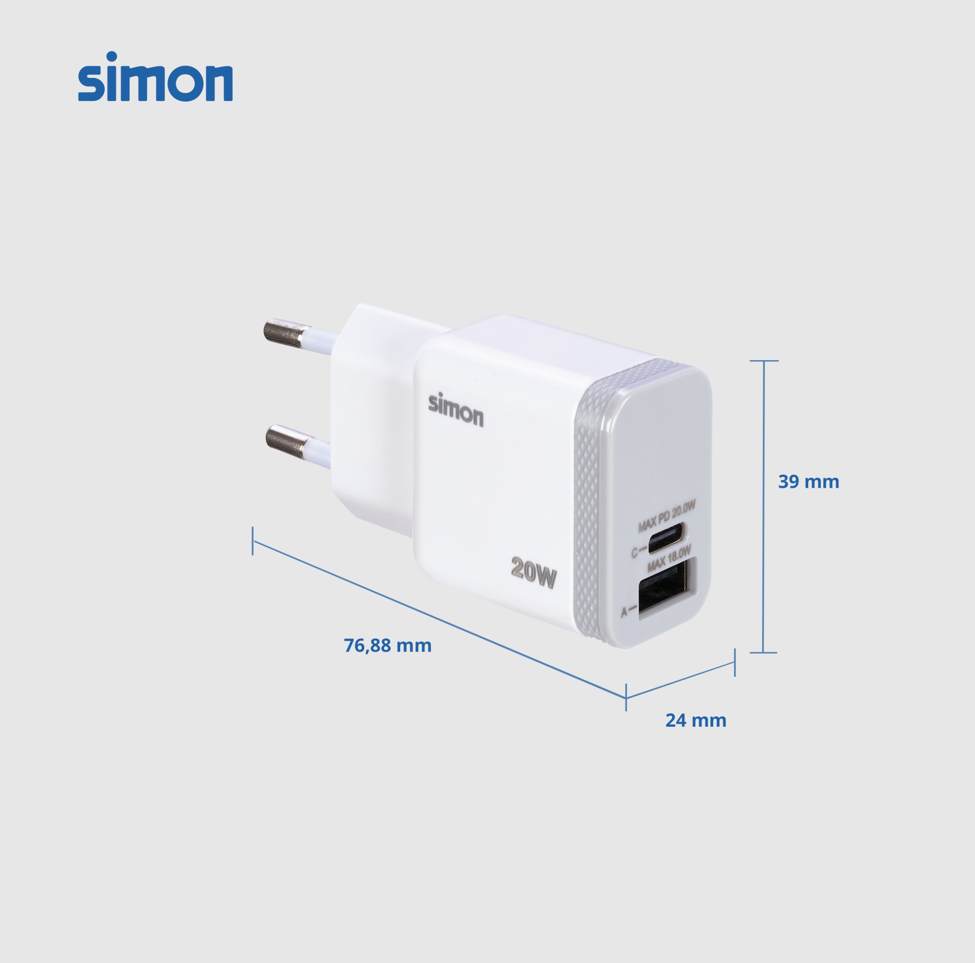 CARGADOR  POWER DELIVERY USB C USB A 20,0W MAX. SIMON