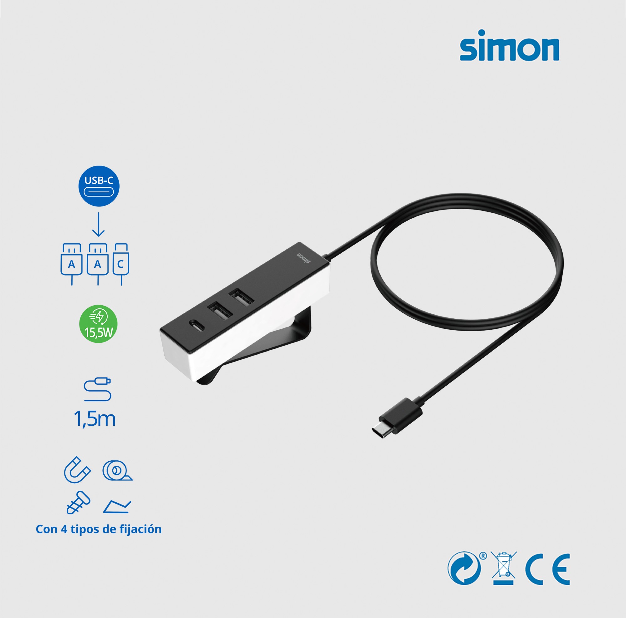 ADAPTADOR 3 USB A CON FIJACIÓN  SIMON