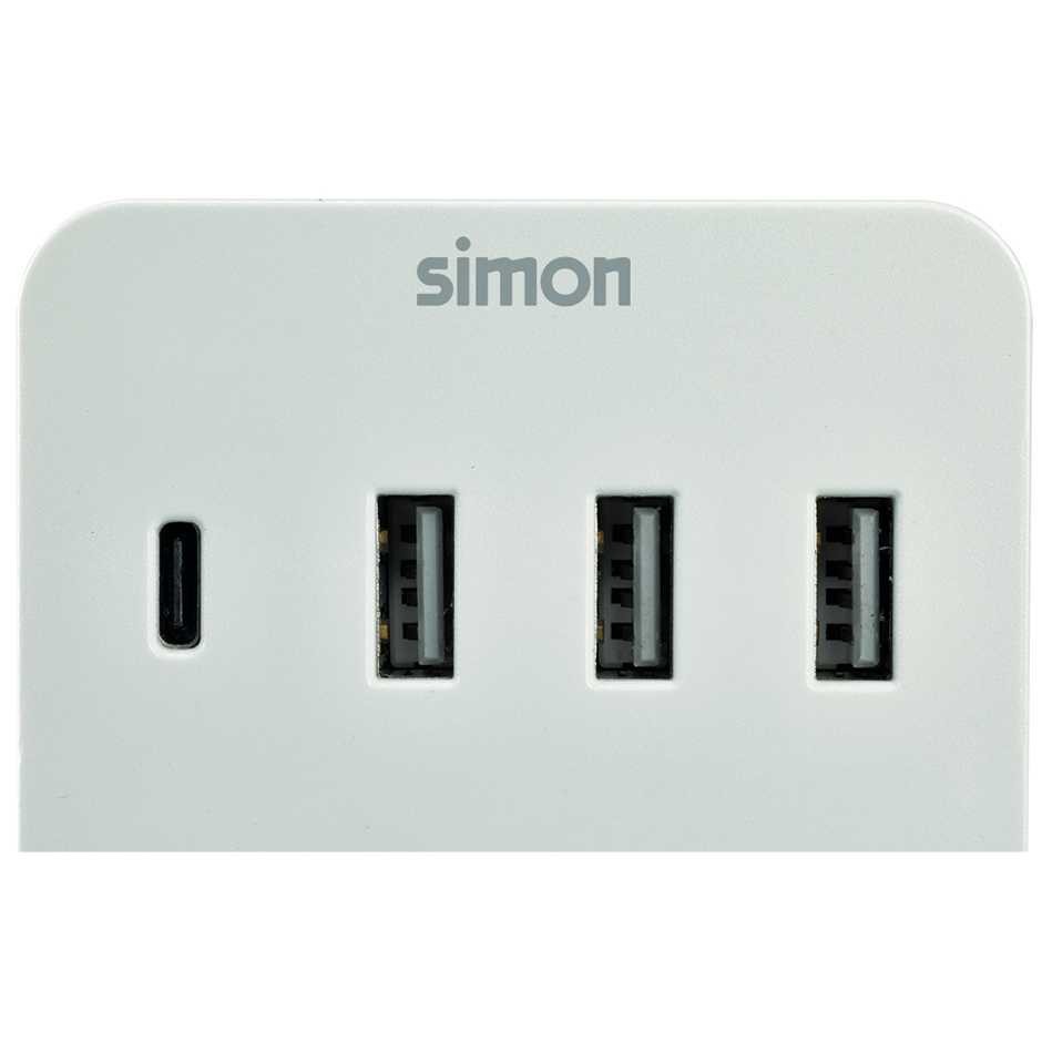 ADAPTADOR 3 USB A + 1 USB C CON SOPORTE PARA SMARTPHONE SIMON