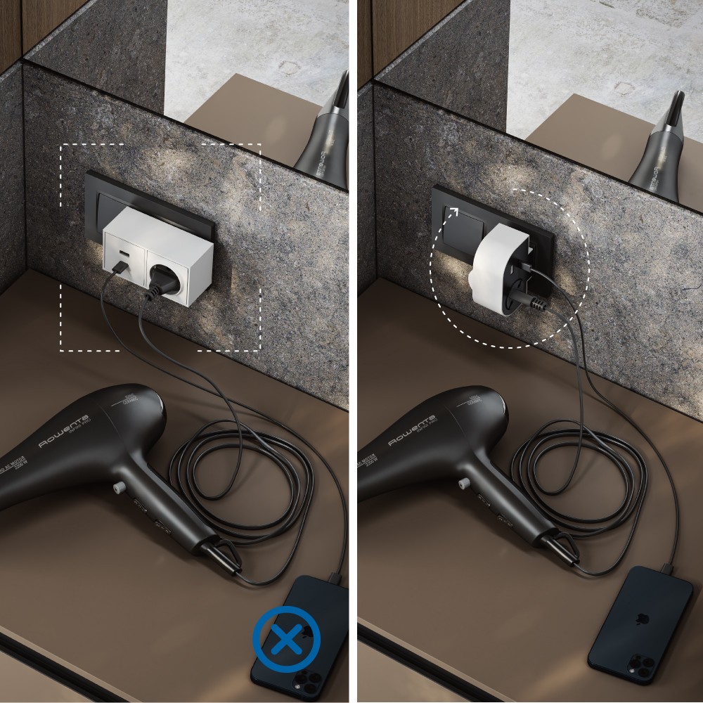 ADAPTADOR GIRATORIO 180 GRADOS PLUG III 2 TOMAS 16A 250V