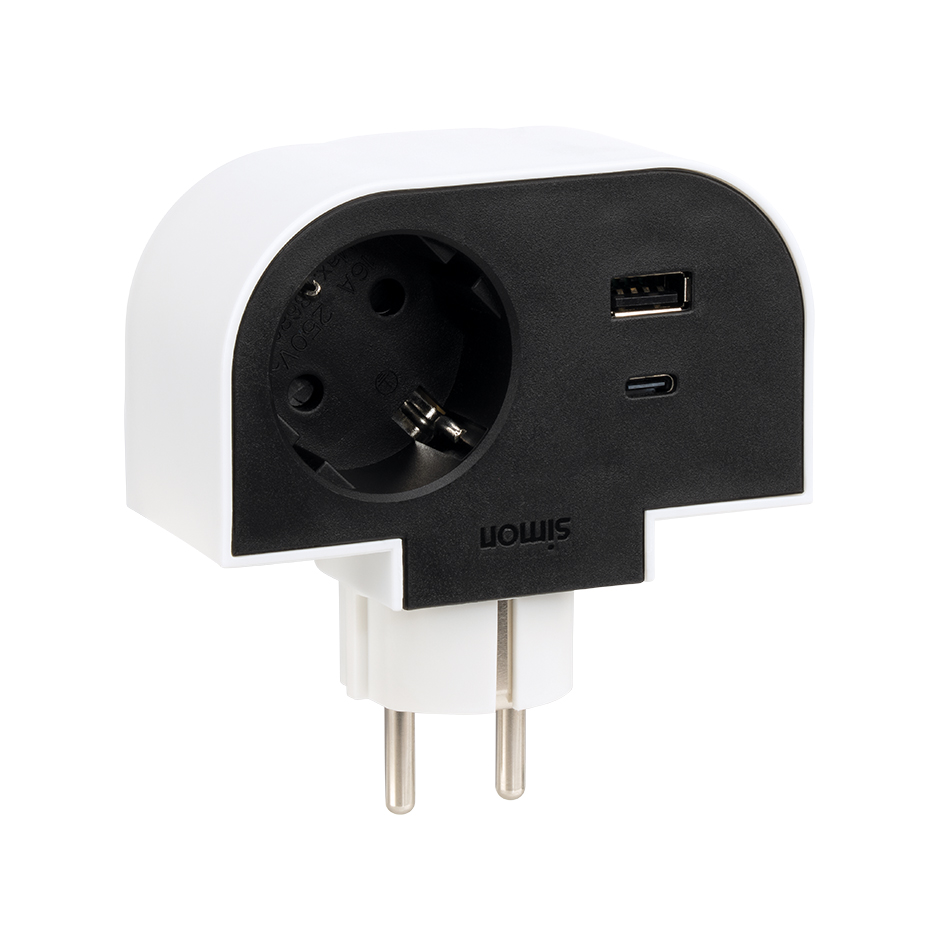 ADAPTADOR GIRATORIO 180 GRADOS PLUG III 1 TOMA + USB A + USB C 30W
