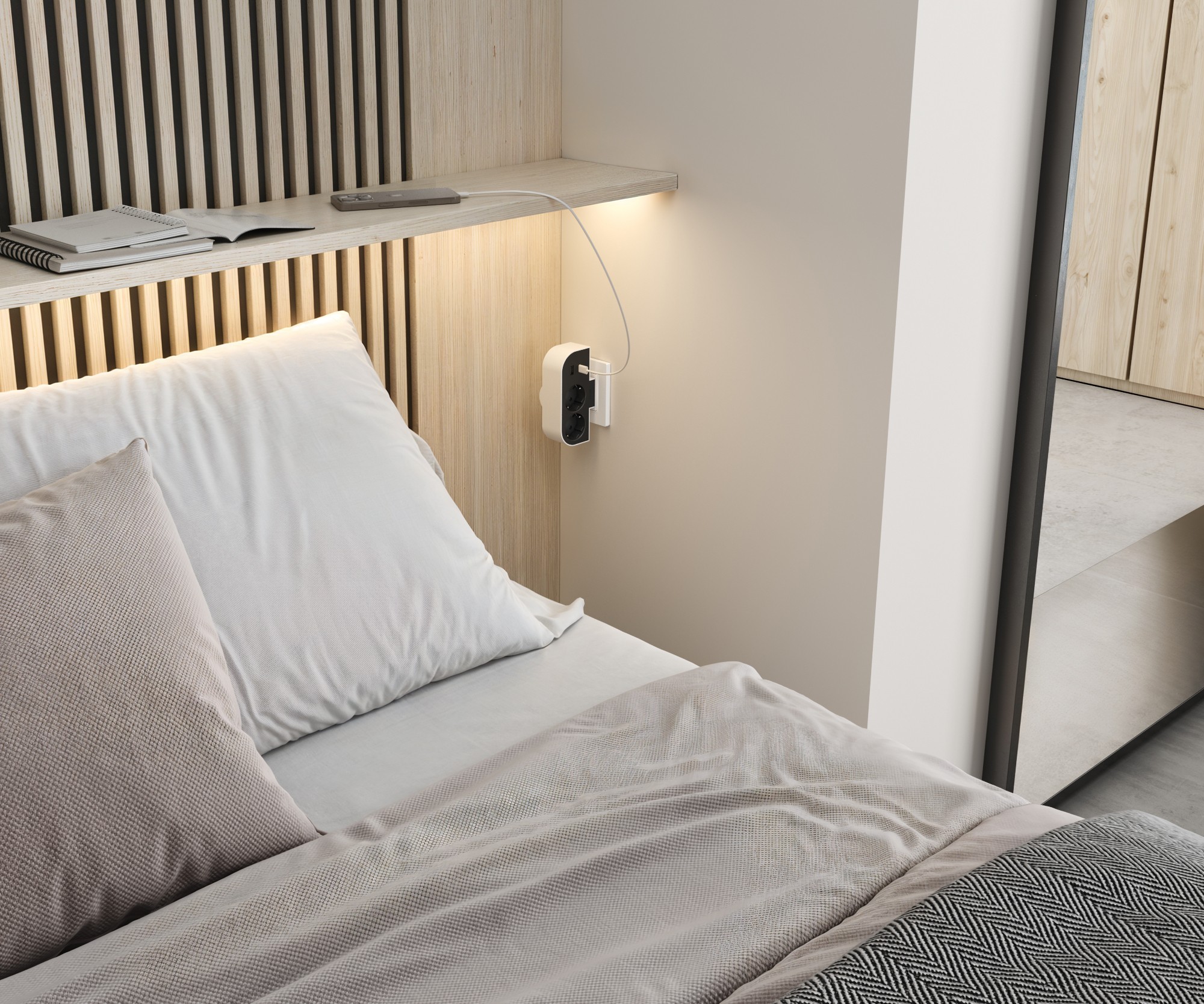 ADAPTADOR GIRATORIO 180 GRADOS PLUG III 2 TOMAS + USB A + USB C 30W