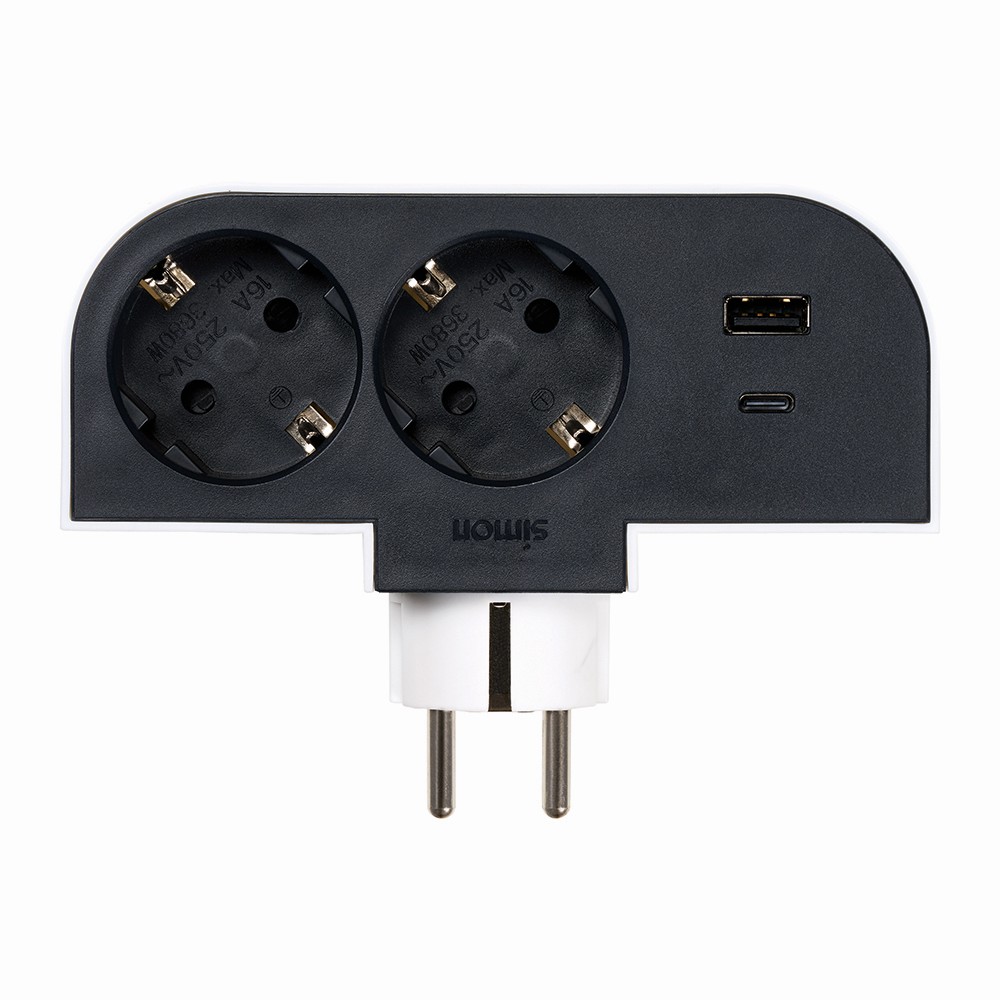 ADAPTADOR GIRATORIO 180 GRADOS PLUG III 2 TOMAS + USB A + USB C 30W