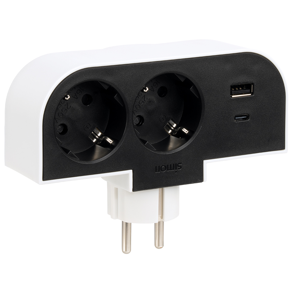 ADAPTADOR GIRATORIO 180 GRADOS PLUG III 2 TOMAS + USB A + USB C 30W
