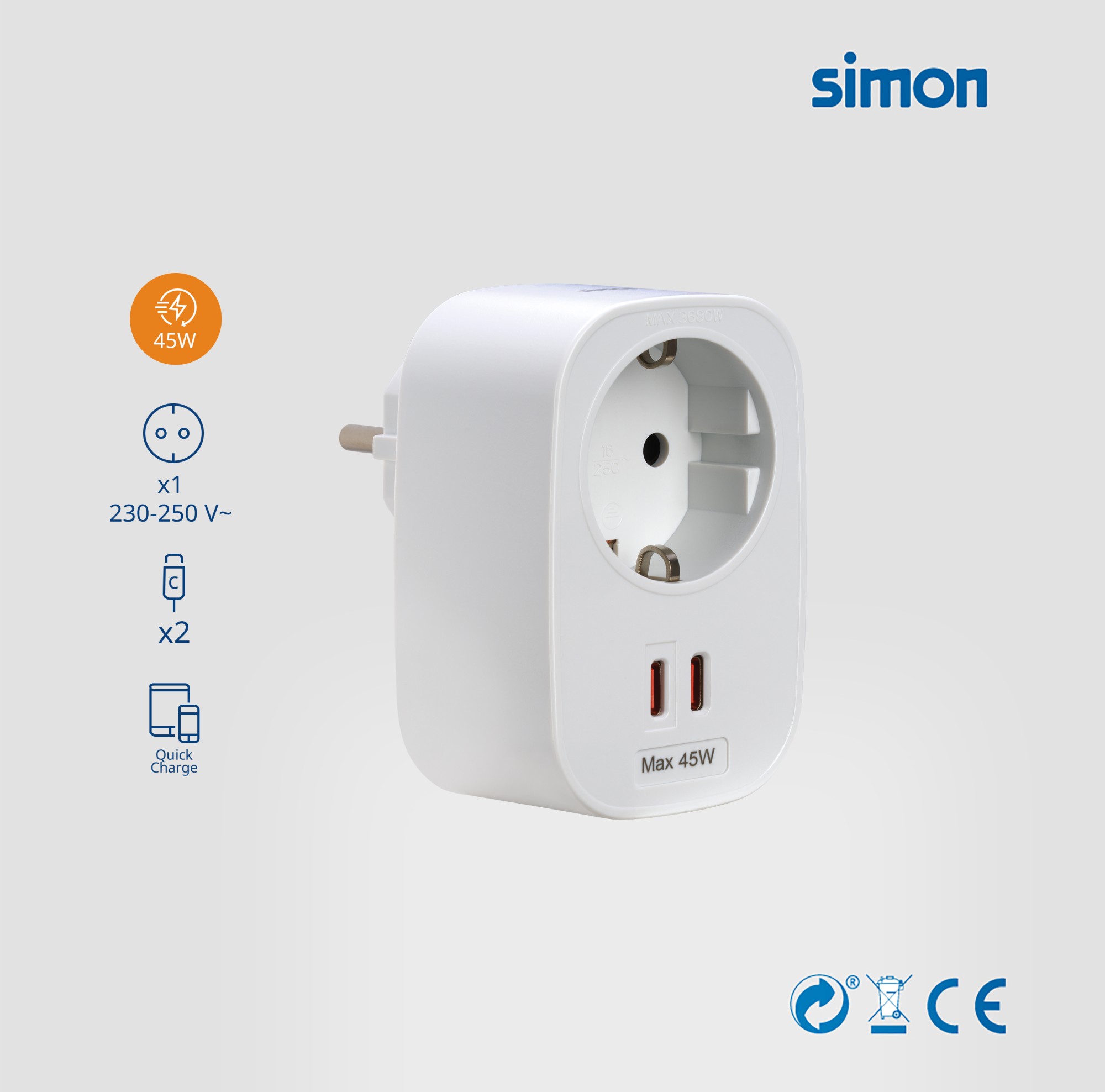 ADAPTADOR COMBI 2 USB C 45W SIMON