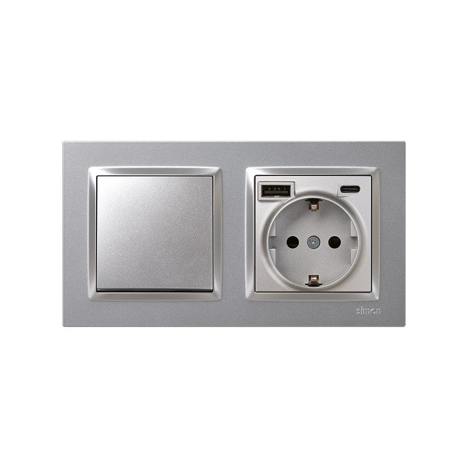 ENCHUFE SCHUKO CON USB A+C ALUMINIO SIMON 10