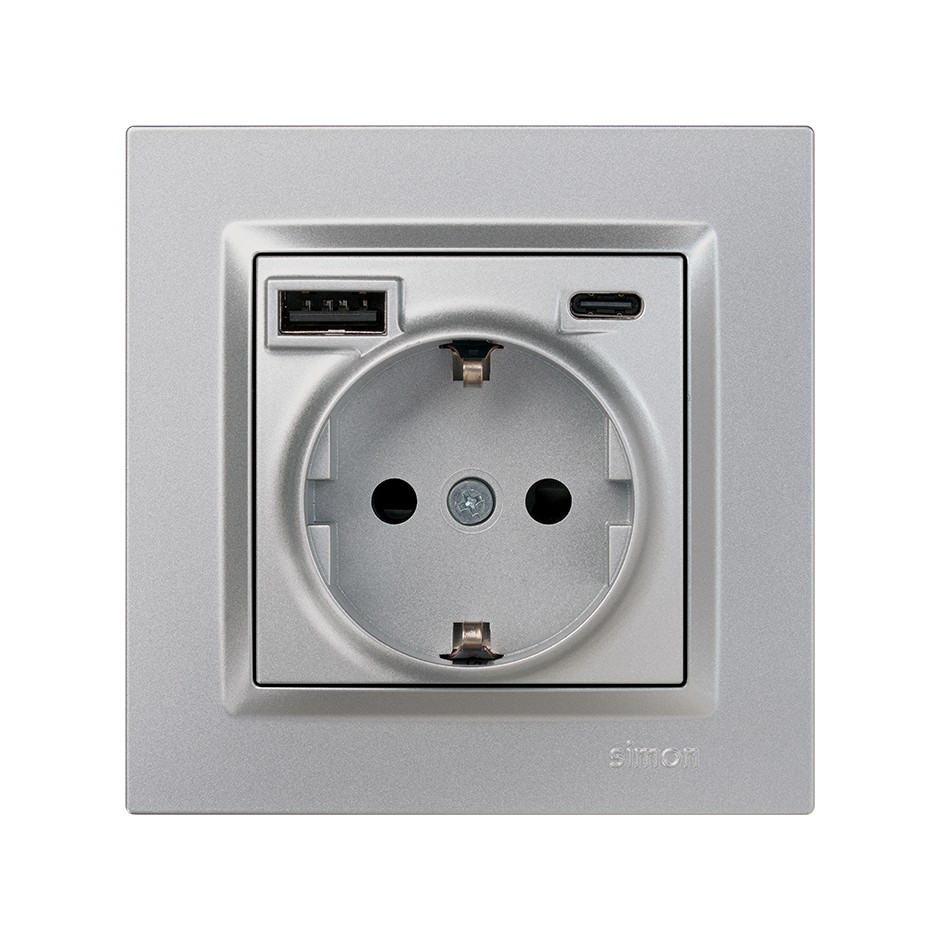 ENCHUFE SCHUKO CON USB A+C ALUMINIO SIMON 10