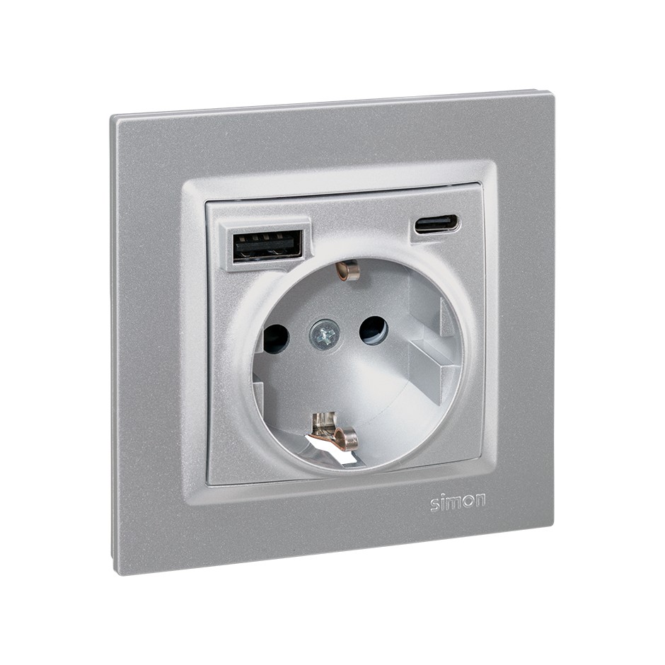 ENCHUFE SCHUKO CON USB A+C ALUMINIO SIMON 10