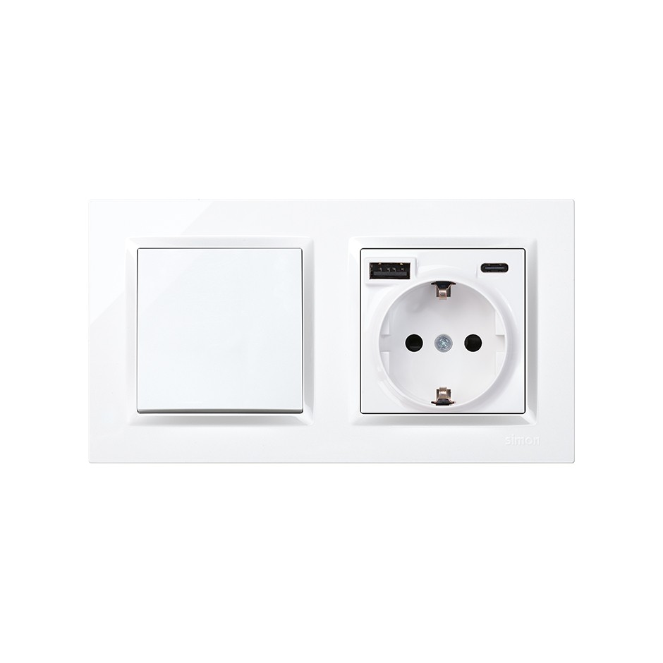 ENCHUFE SCHUKO CON USB A+C BLANCO SIMON 10