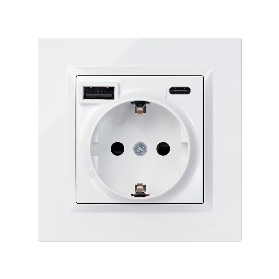 ENCHUFE SCHUKO CON USB A+C BLANCO SIMON 10