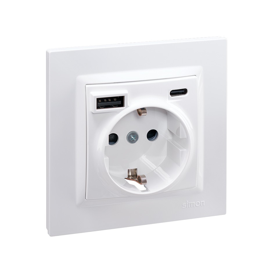 ENCHUFE SCHUKO CON USB A+C BLANCO SIMON 10