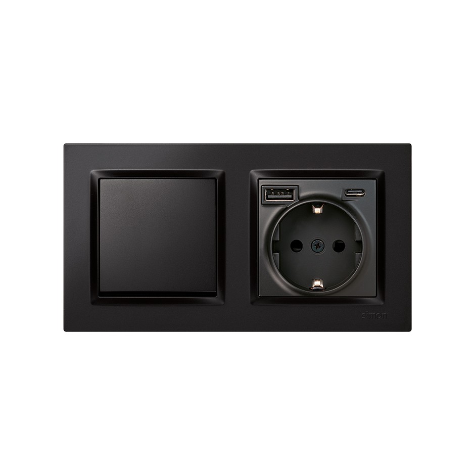 ENCHUFE SCHUKO CON USB A+C NEGRO SIMON 10