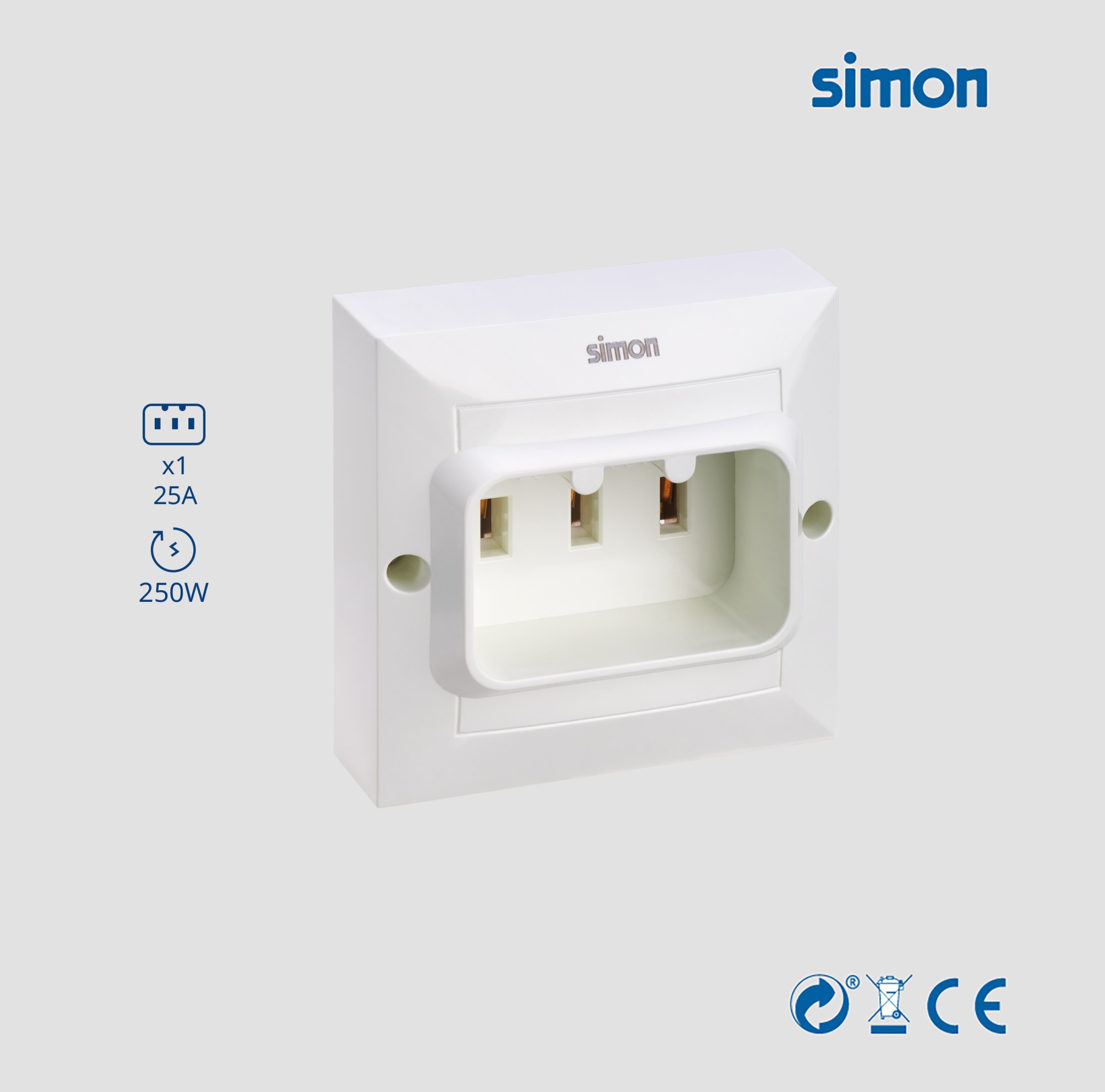 BASE ENCHUFE SCHUKO PARA COCINAS 2P+TT 25A 250V BLANCO Simon