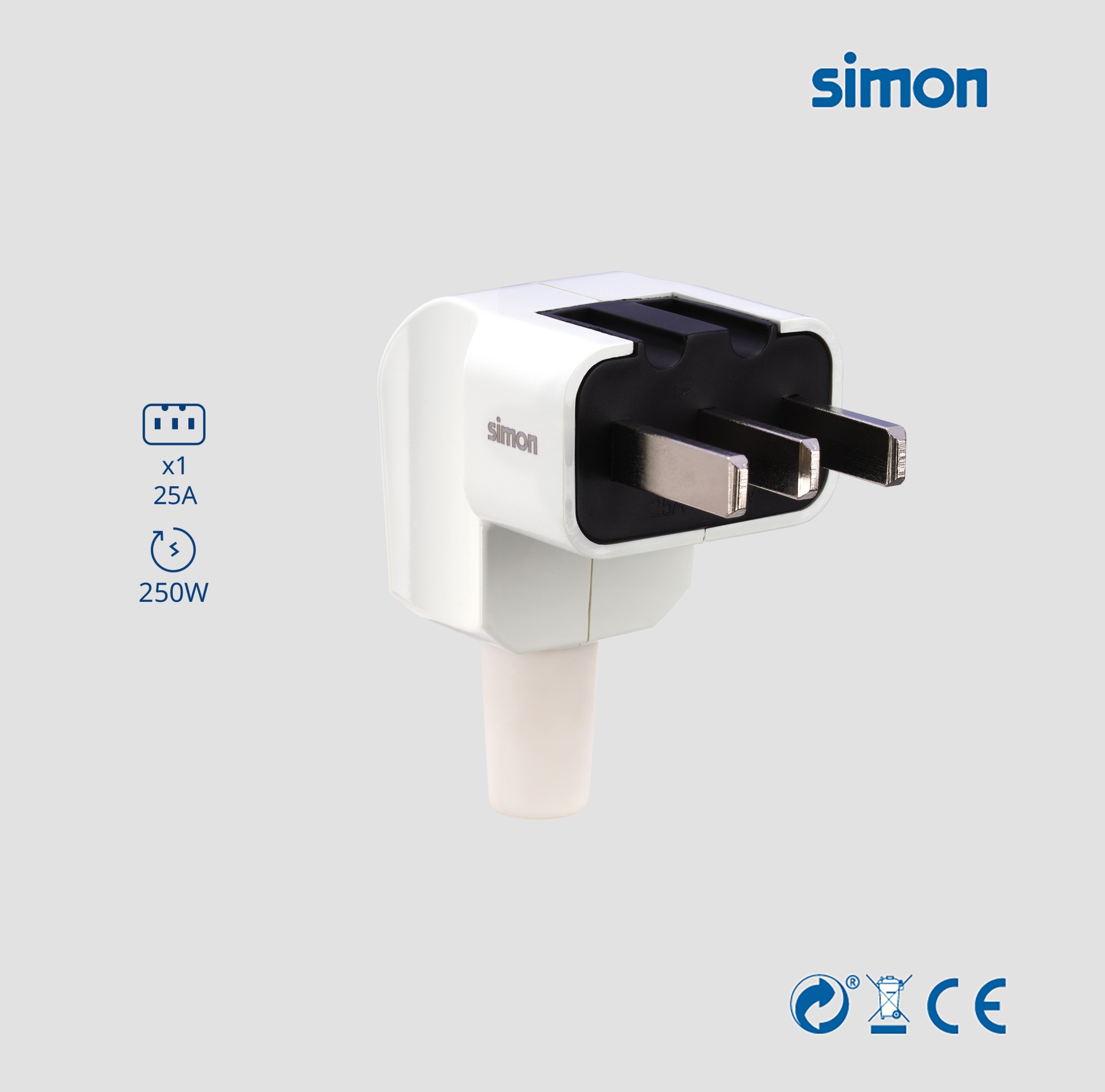 CLAVIJA PARA COCINAS 2P+TT 25A 250V BLANCO Simon