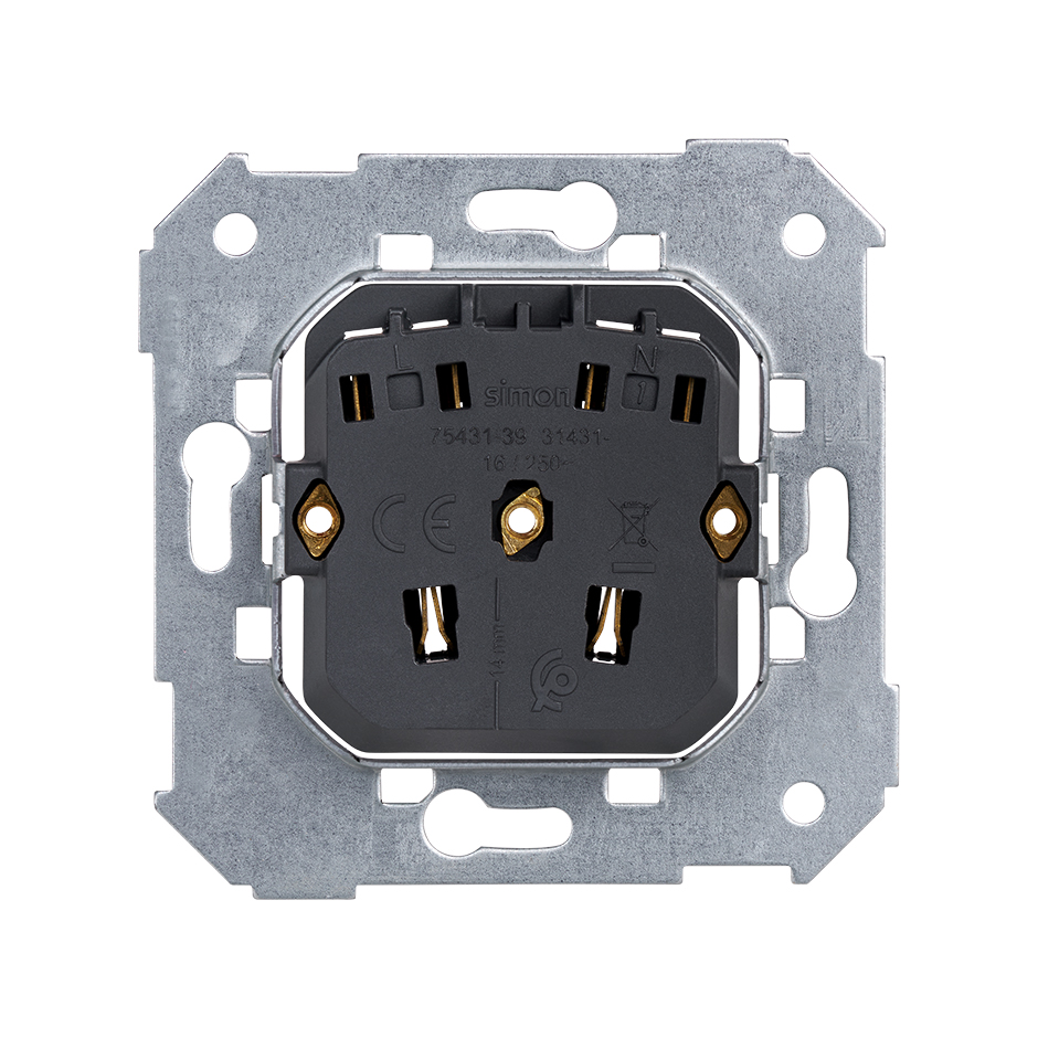 Base de enchufe bipolar 16 A 250V~ con sistema de embornamiento a tornillo