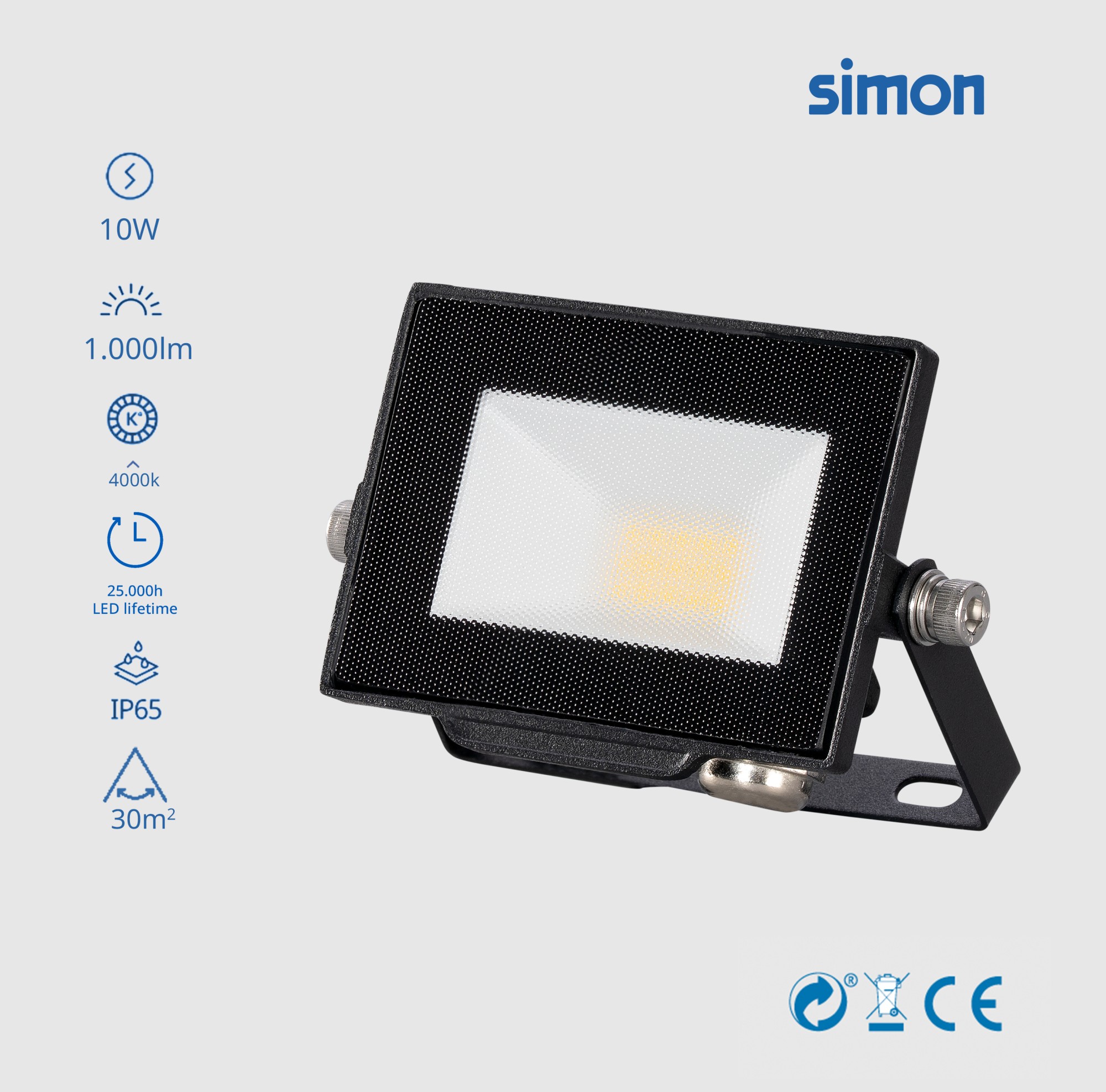PROYECTOR  LED 10W 1000 LÚMENES LUZ NEUTRA 4000K IP65 Simon