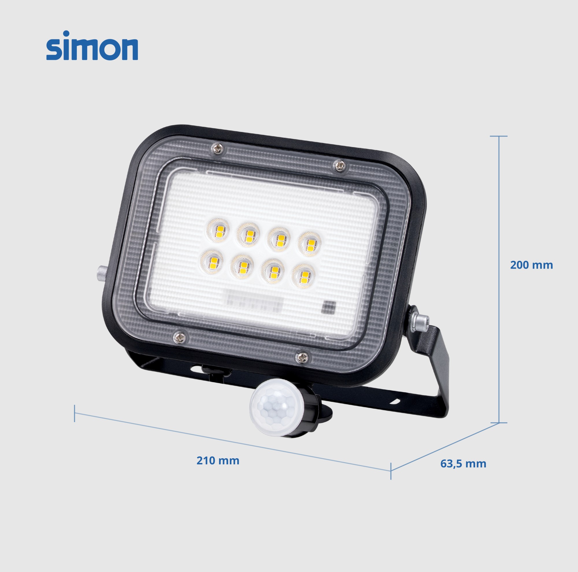 PROYECTOR LED SOLAR PIR 30W 500 LÚMENES LUZ NEUTRA 4000K IP65 Simon