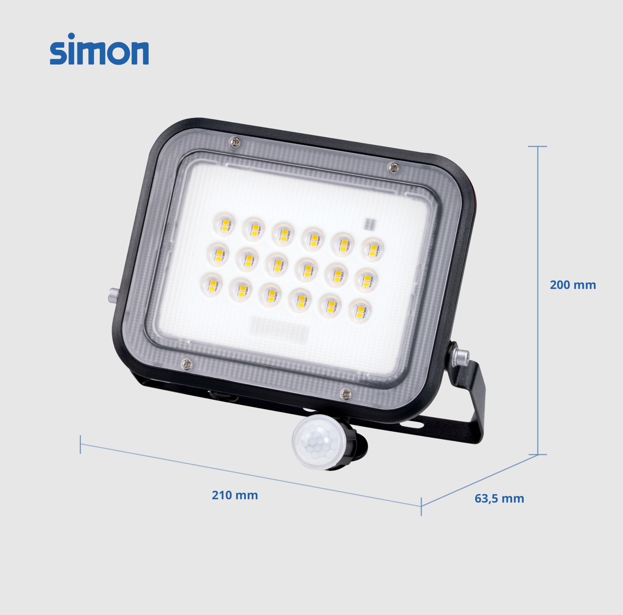 PROYECTOR LED SOLAR PIR 50W 800  LÚMENES LUZ NEUTRA 4000K IP65 Simon