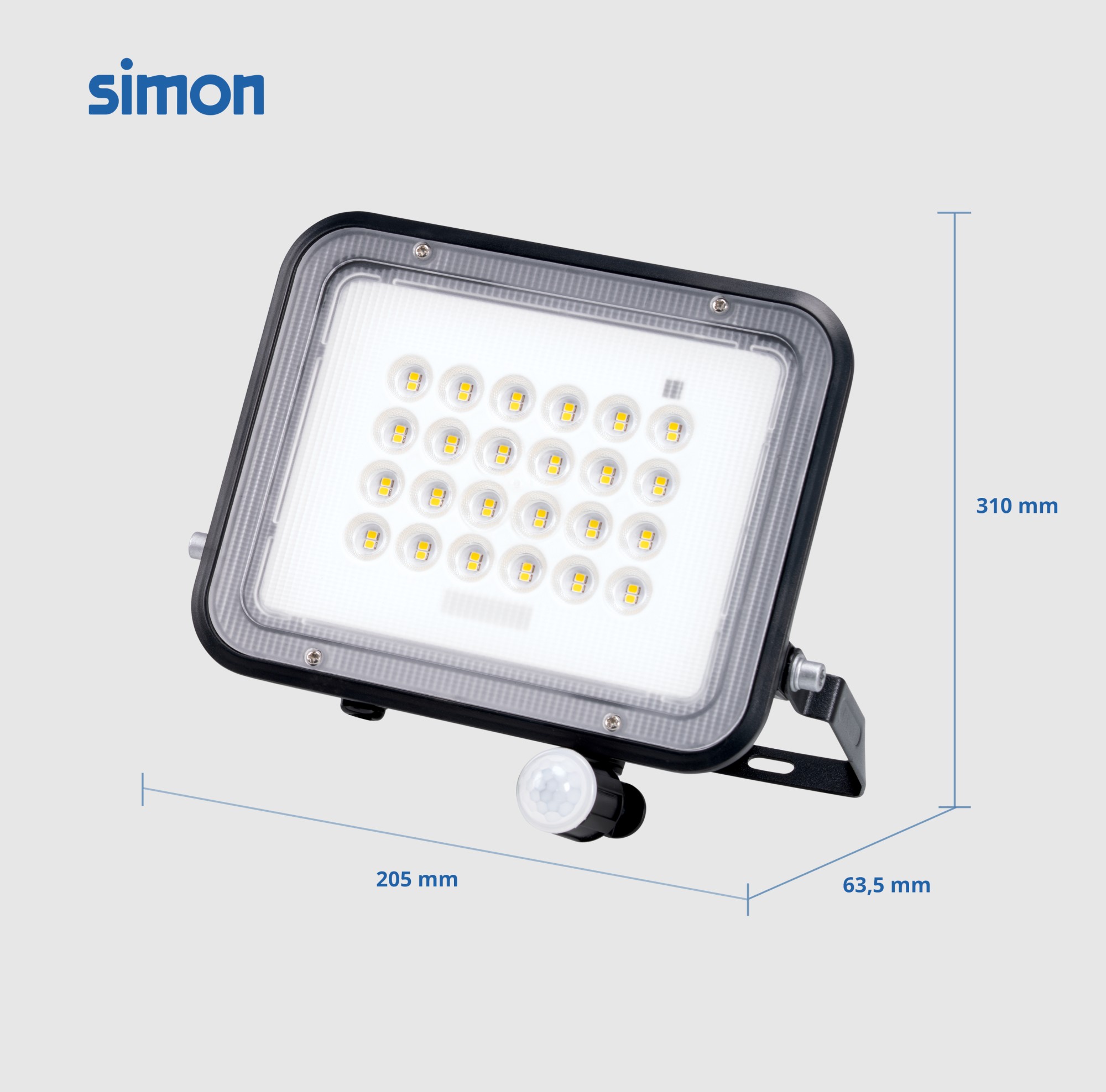 PROYECTOR LED SOLAR PIR 100W 1000  LÚMENES LUZ NEUTRA 4000K IP65 Simon