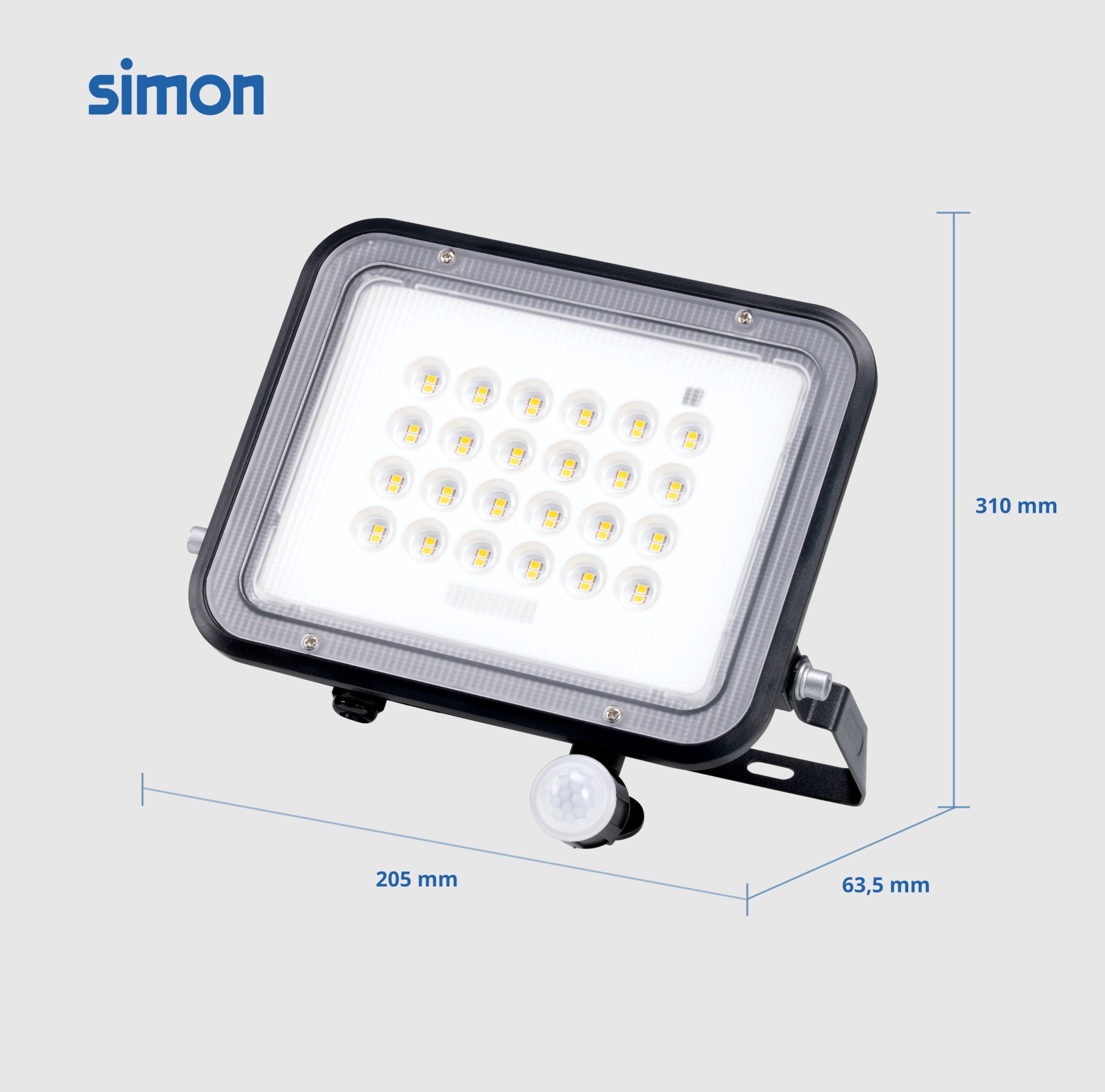 PROYECTOR LED SOLAR PIR 150W 1400  LÚMENES LUZ NEUTRA 4000K IP65 Simon