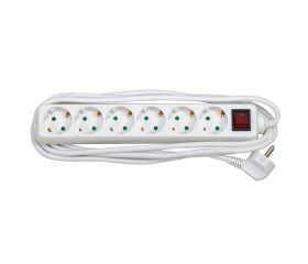 BASE MÚLTIPLE 6 TOMAS 16A 250V~ BLANCA CON INTERRUPTOR Y 3 METROS DE CABLE H05VV-F 3G1,5MM² Simon Brico