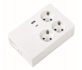 BASE MULTIPLICADORA DE TOMAS CON 3 TOMAS SCHUKO + 2 USB (A+C) QC