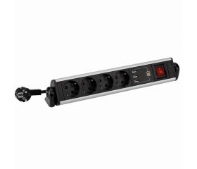 BASE MÚLTIPLE ROTATIVA CON FIJACIÓN PARA MESA 4 TOMAS 16A 250V + 3 USB CON CABLE 1,5M 3G1,5 EN ALUMINIO SIMON
