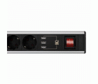 BASE MÚLTIPLE ROTATIVA CON FIJACIÓN PARA MESA 4 TOMAS 16A 250V + 3 USB CON CABLE 1,5M 3G1,5 EN ALUMINIO SIMON