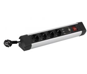 BASE MÚLTIPLE CON FIJACIÓN PARA MESA 4 TOMAS 16A 250V + 3 USB CON CABLE 1,5M 3G1,5 EN ALUMINIO SIMON