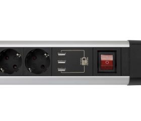 BASE MÚLTIPLE CON FIJACIÓN PARA MESA 4 TOMAS 16A 250V + 3 USB CON CABLE 1,5M 3G1,5 EN ALUMINIO SIMON