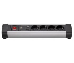BASE MÚLTIPLE CON FIJACIÓN PARA MESA 4 TOMAS 16A 250V + 3 USB CON CABLE 1,5M 3G1,5 EN ALUMINIO SIMON