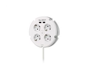 BASE MÚLTIPLE COMBI 4 TOMAS 16A 250V~ Y 2 PUERTOS USB 2,5A BLANCA CON 1,5 METROS DE CABLE H05VV-F 3G1,5MM² SIMON BRICO
