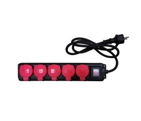 BASE MÚLTIPLE ANTIHUMEDAD 5 TOMAS CON TAPA 16A 250V~ ROJA IP54 CON 1,5 METROS DE CABLE H05VV-F 3G1,5MM² SIMON BRICO