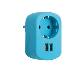 ADAPTADOR COMBI 1 TOMA 16A 250V Y 2 PUERTOS USB 2,1A AZUL CARIBE SIMON