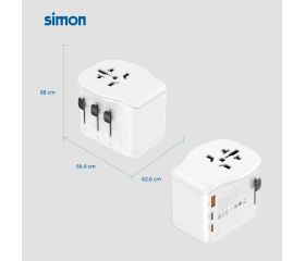 ADAPTADOR DE VIAJE UNIVERSAL 2 USB C + 1 USB A 20W SIMON