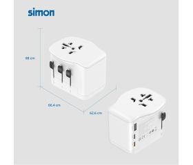 ADAPTADOR DE VIAJE UNIVERSAL 2 USB C + 1 USB A 65W SIMON