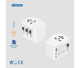 ADAPTADOR DE VIAJE UNIVERSAL 2 USB C + 1 USB A 65W SIMON
