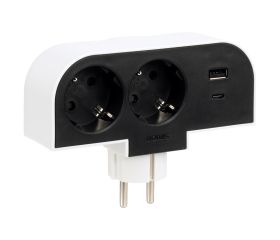 ADAPTADOR GIRATORIO 180 GRADOS PLUG III 2 TOMAS + USB A + USB C 30W