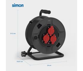 EXTENSIBLE PROFESIONAL 20M IP55 H05RR-F 3G1.5MM² 3 TOMAS 16A 250V~ NEGRO/ROJO SIMON