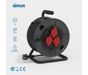 EXTENSIBLE PROFESIONAL 20M IP55 H05RR-F 3G1.5MM² 3 TOMAS 16A 250V~ NEGRO/ROJO SIMON