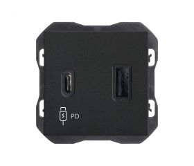 Cargador USB doble A+C 30W Power Delivery negro mate Simon 270