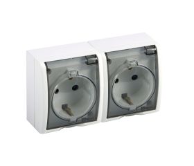Base Schuko  doble IP54 250 V 16A con tapa transparente y conexión a tornillo blanca Simon Aquarius