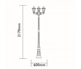 FAROL ORLANDO 3 LÁMPARAS 2,17M NEGRO E-27 3x60W 220V Luxform
